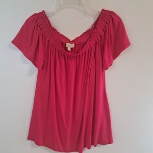 Cupio Women's Top Medium Off/On Shoulder Pink Stretchy Elastic Neckline
